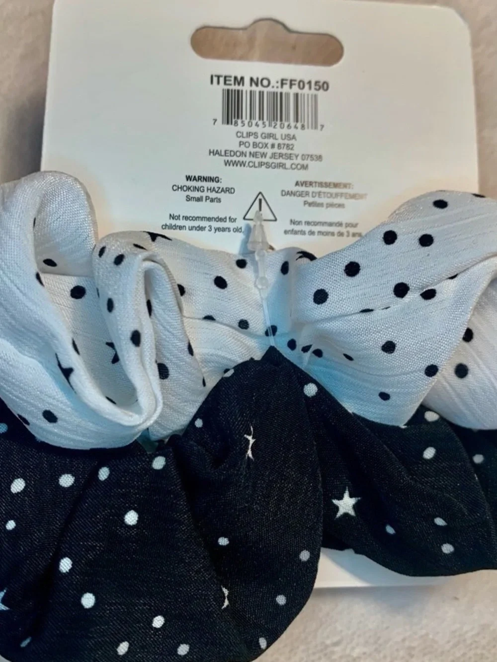 Clips Girl Black & White Polka Dot Scrunchie Set